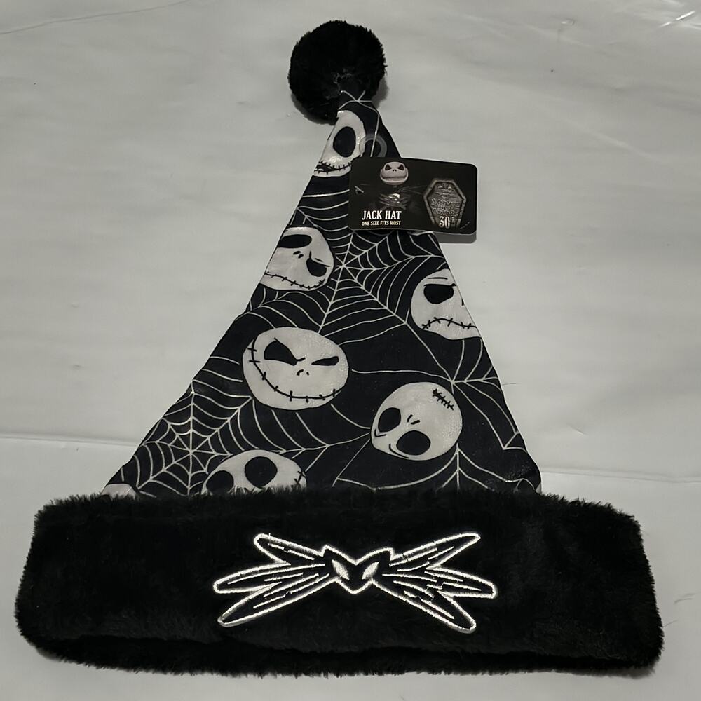 Nightmare Before Christmas Black Jack Skellington Santa Hat One Size NWT